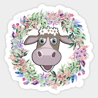 Cow Cute Cows Flower Wreath & Headband Accessory Gift Sticker